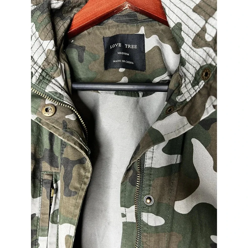 Love Tree Utility Jacket Womens Medium Green Camo Military Safari Cargo Rugged